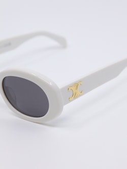 Avrundet solbrille i hvit med grå solbrilleglass
