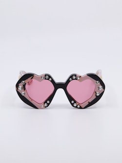 Solbrille med krystall strass i front og rosa og svart farge