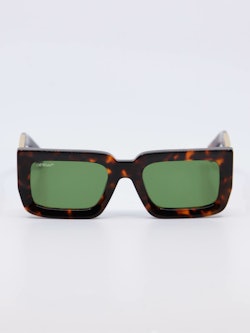 Rektangulær solbrille i havana med grønne glass