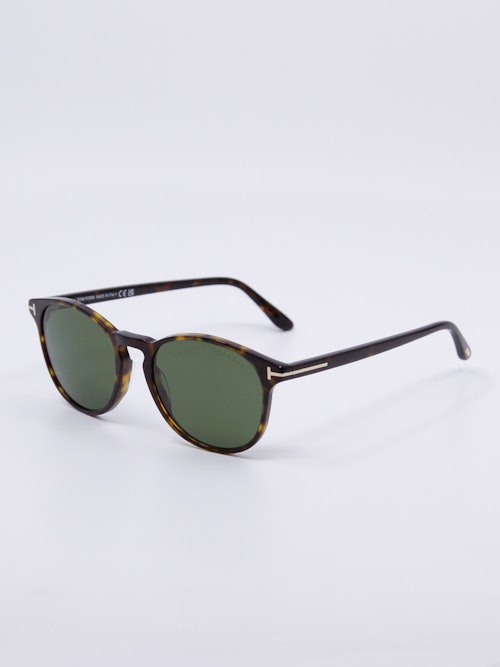 Rund solbrille i brun med grønne solbrilleglass