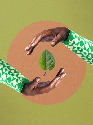Illustrasjon med hender som symboliserer bærekraft.