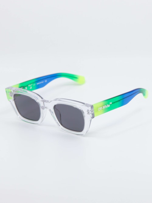 Bilde av transparent solbrille med fargerike stenger fra Off-White