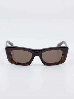 Havanafarget solbrille med svak cateye og brune glass, bilde forfra