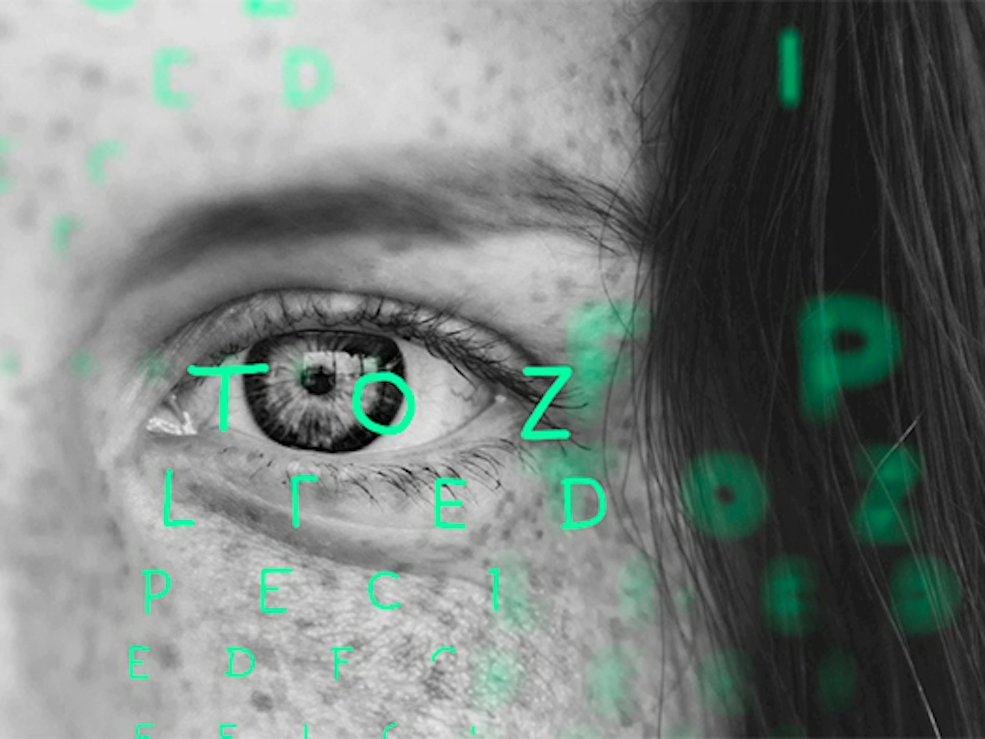 Bilde av bokstaver over et øye som skal illustrere en synstest