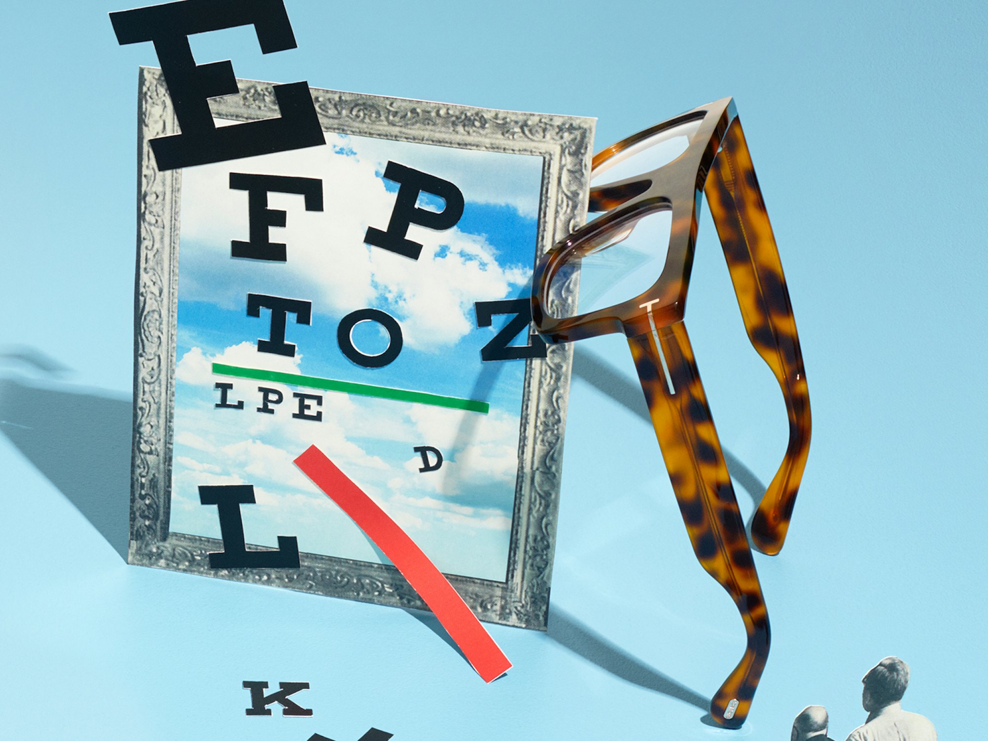 Bilde av bokstaver og en brille for å illustrere synstest